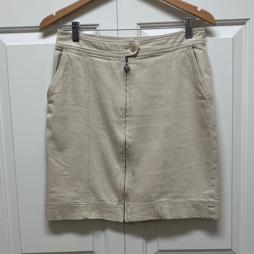 Atelier Reve linen cotton blend mini skirt, front zipper, pockets, cream EU 38